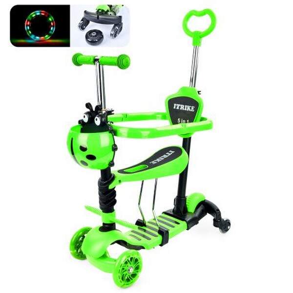 Самокат JR 3-101-GR (1шт) MAXI, 5в1(біговел),сталь+пласт,3кол,2 пер.ПУ116мм,світ,заднє 100мм, доп. к (шт.)