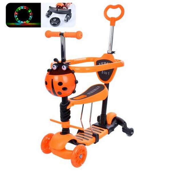 Самокат JR 3-101-OR (1шт) MAXI, 5в1(біговел),сталь+пласт,3кол,2 пер.ПУ116мм,світ,заднє 100мм, доп. к (шт.)