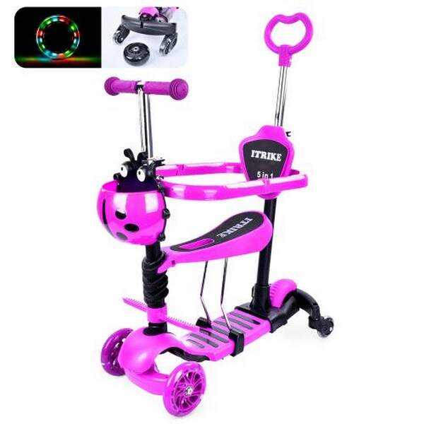 Самокат JR 3-101-P (1шт) MAXI, 5в1(біговел),сталь+пласт,3кол,2 пер.ПУ116мм,світ,заднє 100мм, доп. ко (шт.)