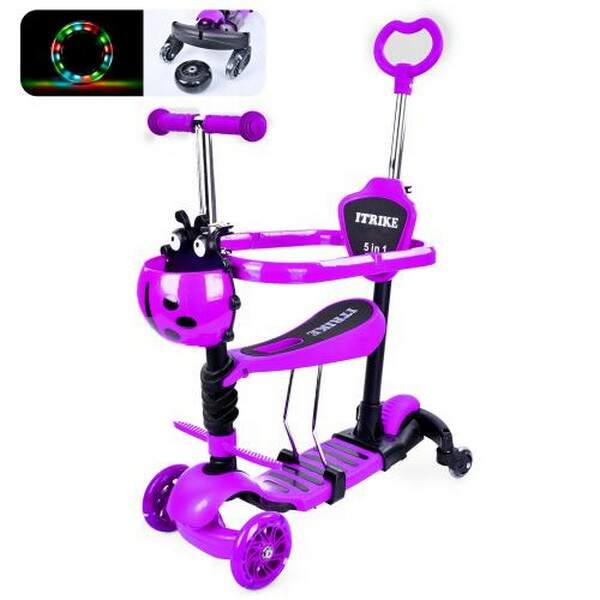 Самокат JR 3-101-V (1шт) MAXI, 5в1(біговел),сталь+пласт,3кол,2 пер.ПУ116мм,світ,заднє 100мм, доп. ко (шт.)