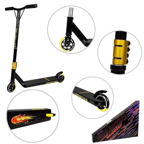 Самокат GS-0087 Yellow трюковий hic-система алюм/сталь PU алю 110*25мм 52(38)*11*3см/88*46см кор./4/ (шт.)