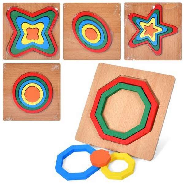 Дерев'яна іграшка Геометрика MD 1546 (50шт) пазли, 5дет, мікс видів, у пакеті, 15-15-1см (шт.)