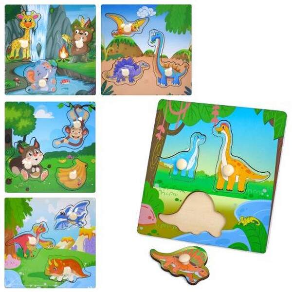 Дерев'яна іграшка Рамка-вкладиш MD 1349 (100шт) з ручкою, мікс видів, у пакеті, 11-11-1см (шт.)