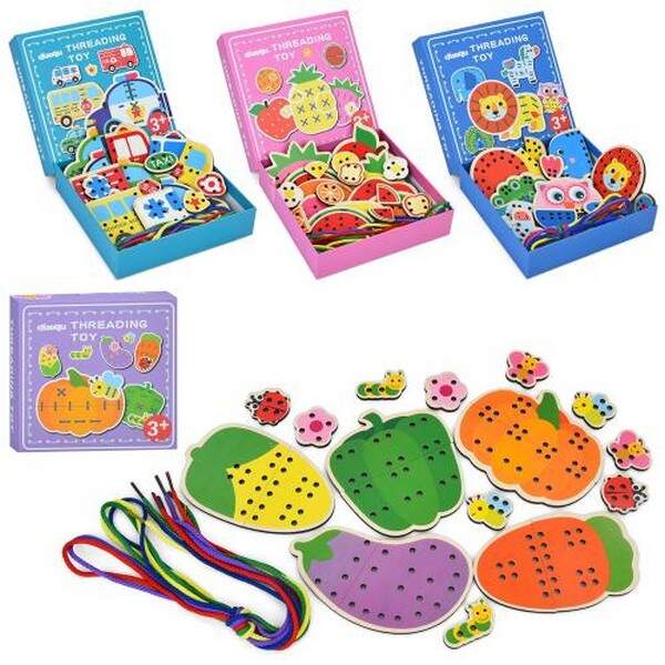 Дерев'яна іграшка Шнурівка MD 1985 (24шт) мікс видів, в кор-ці, 20-20-4,5см (шт.)