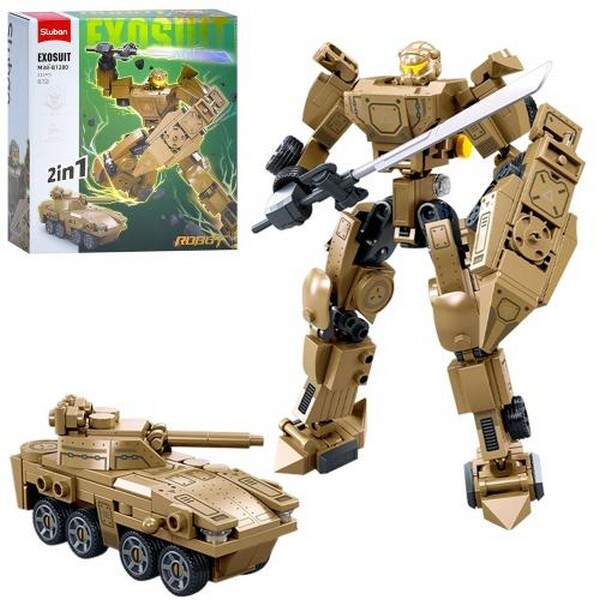Конструктор SLUBAN M38-B1280 (32шт) 2в1 (робот 15см, танк), фігурка, 233дет, в кор-ці, 22-23,5-7см (шт.)