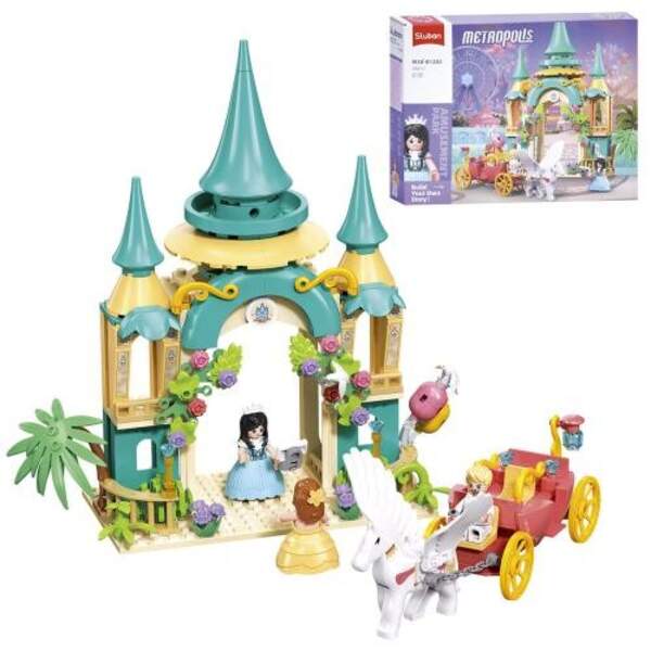 Конструктор SLUBAN M38-B1283 (16шт) рожева серія, замок, 22,3см, карета з конячкою, фігурки, 288дет, (шт.)
