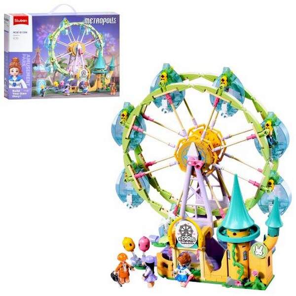 Конструктор SLUBAN M38-B1286 (12шт) рожева серія, парк розваг, замок, колесо огляду, фігурки, 504дет (шт.)