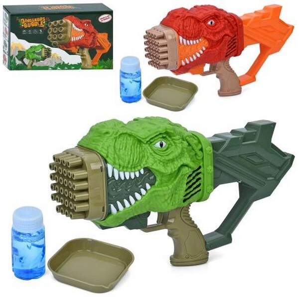 Мильні бульбашки 777 (18шт) пістолет-динозавр, 28см, запаска 7,5см, 2 кольори, на бат-ці, в кор-ці, (шт.)