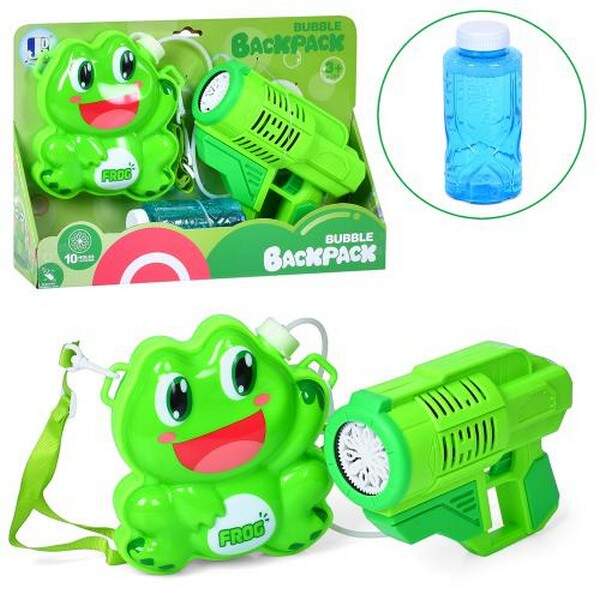 Мильні бульбашки P81898 (18шт) пістолет 17см з балоном (жабка) 14-17,5см, запаска 10,5см, на бат-ці, (шт.)