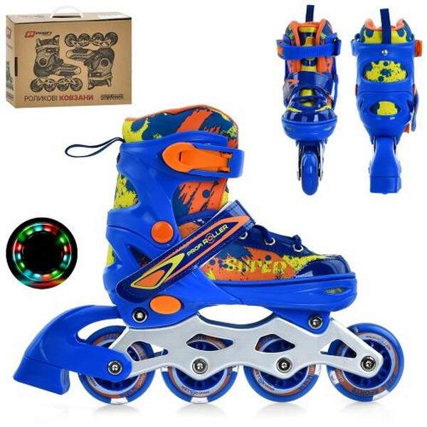 Ролики A4149-S-BL (31-34) (1шт) розсувні, шнурівка+бакля,алюм.рама, колесаПУ64мм світло, устілка 19с (шт.)