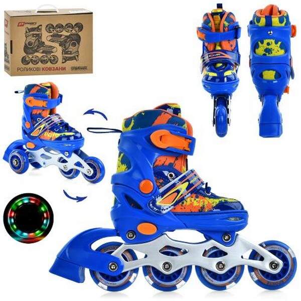 Ролики A4149-XS-BL (27-30) (1шт) розсувні, шнурівка+бакля,алюм.рама, колесаПУ64мм світло, устілка 16 (шт.)