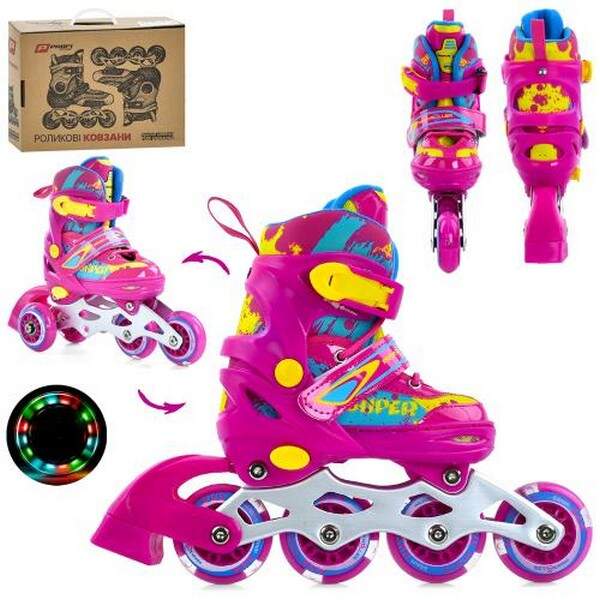 Ролики A4149-XS-P (27-30) (1шт) розсувні, шнурівка+бакля,алюм.рама, колесаПУ64мм світло, устілка 16с (шт.)