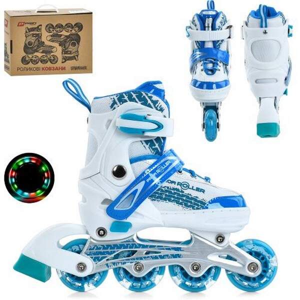 Ролики A4150-S-WBL  (31-34) (1шт) розсувні, шнурівка+бакля, алюм.рама,колесаПУ64мм світло, устілка 1 (шт.)