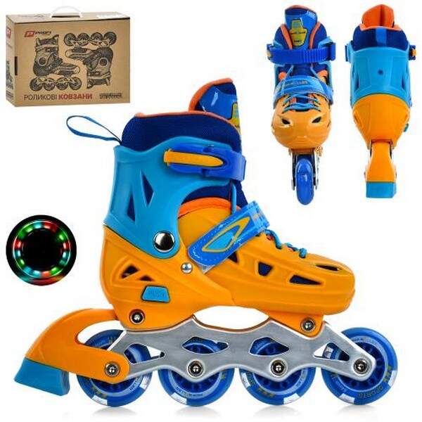 Ролики A4151-S-YL  (31-34) (1шт) розсувні, шнурівка+бакля,алюм.рама,колесаПУ64мм світло, устілка 20с (шт.)