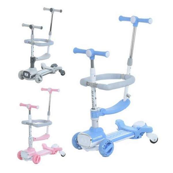 Самокат JR3-148 (6шт) 5в1(род.ручка, біговел), метал+пластик, 3 колесаПУ, 2передніх 120мм світло, за (шт.)