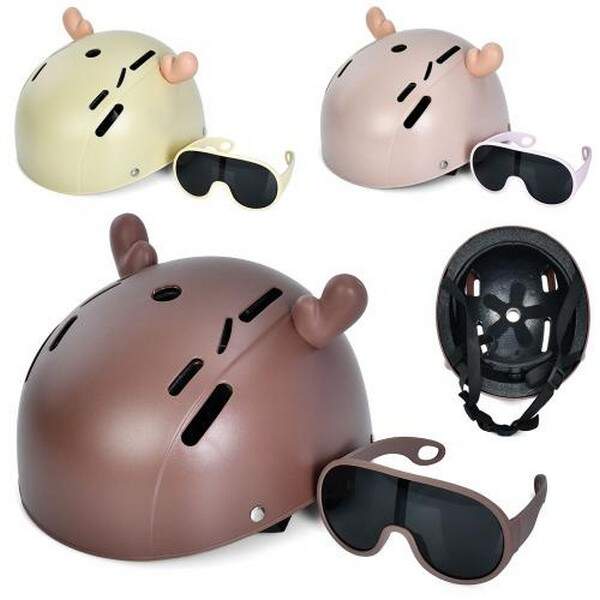 Шолом MS 4885 (12шт) 24,5-21-14,5см, 9 отворів, ріжки, окуляри, 3кольори, у пакеті (шт.)