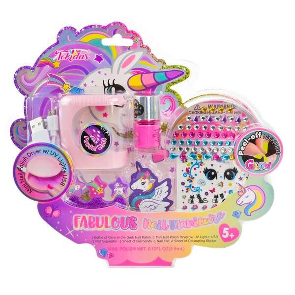 Манікюр набір арт. T043U   лампа сушарка для лаку з ЮСБ кабелем, наліпки на нігті, лак світиться у т (шт.)