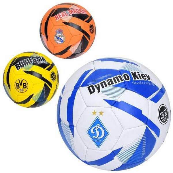 М'яч футбольний 2500-298 (30шт) розмір 5, ПУ1, ручна робота, 32 панелі, 410-430г, 3 види (клуби), в (шт.)