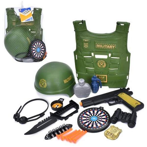 Набір амуніції 03-23 (30шт) каска 17-16-10см, жилет 23-30см, пистолет 22см, присоски 4шт, ніж, бінок (шт.)
