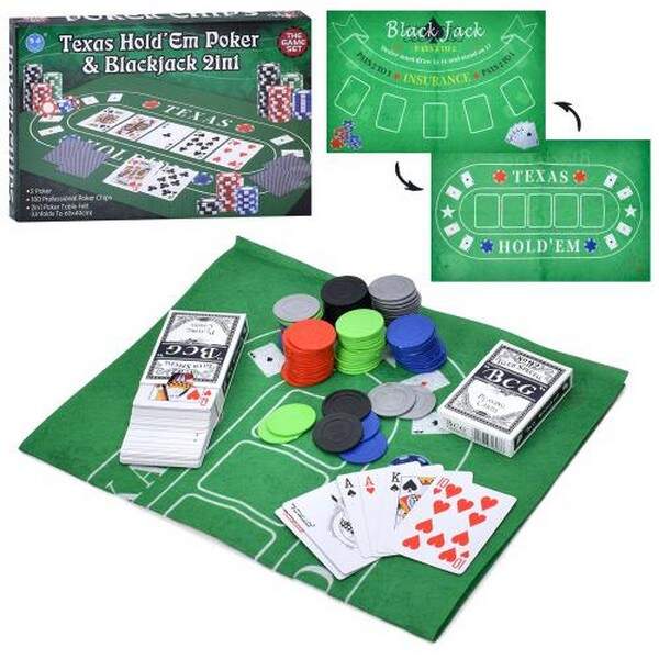 Гра 3896-46 (60шт) покер, фішки з номіналом, 2 колоди карт, сукно 57-37см, в кор-ці, 31-21-4см (шт.)