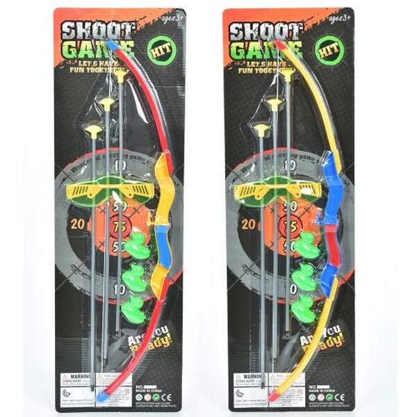 Лук 836C (60шт) 59см, стріли-присоски 3шт, 3 качки, окуляри, мікс кольорів, на листі, 21-66-3см (шт.)