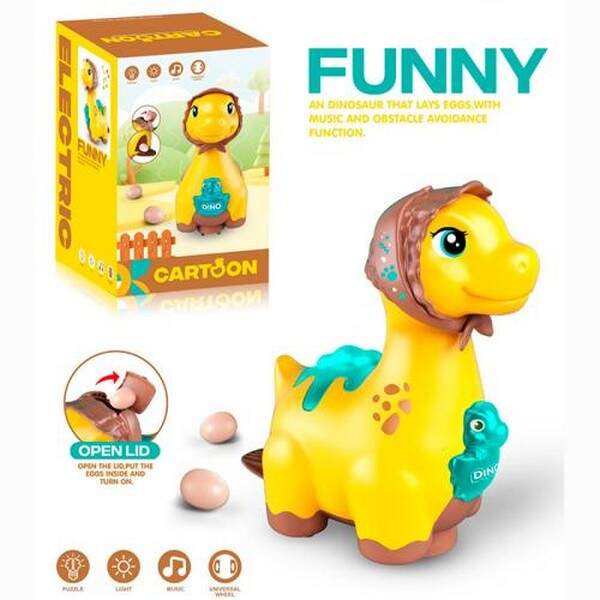 Музична іграшка M11-B (30шт) динозавр, 15-20см, несе яйця 3шт, їздить,музика(англ), світло, на бат-ц (шт.)