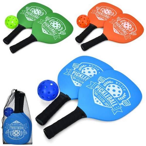 Ракетка MR 1497 (24шт) піклбол, ракетка дітяча 2шт (дерево, 38см), м'яч 1шт (пластик, 7см), 3 кольор (шт.)