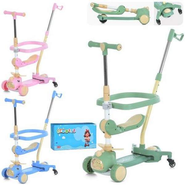 Самокат JR3-147 (6шт) 5в1(род.ручка,біговел), метал+пластик, 3колеса, 2пер.ПУ110мм світло, заднєПВХ (шт.)