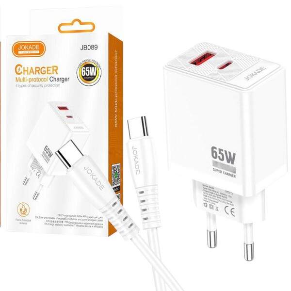 Пристрої побутові для заряджання акумуляторів мобільних телефонів JOKADE 090 тайпс-тайпсі білий (шт.)