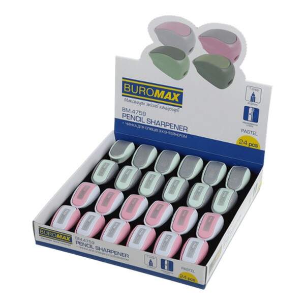 Чинка PASTEL з контейнером, 1 отв., пластик. корпус, асорті BM.4759 (шт.)