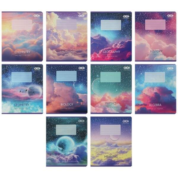 Набір зошитів учнівських шкільних, 10 штук,8 предметів, CLOUDS,36 арк.,KIDS LINE ZB.1732-99 (1/24шт) (шт.)