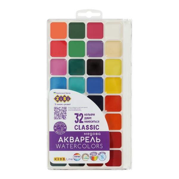 Акварель CLASSIC, 32 цвета, б/кист., пласт. корпус, KIDS Line ZB.6574 (шт.)