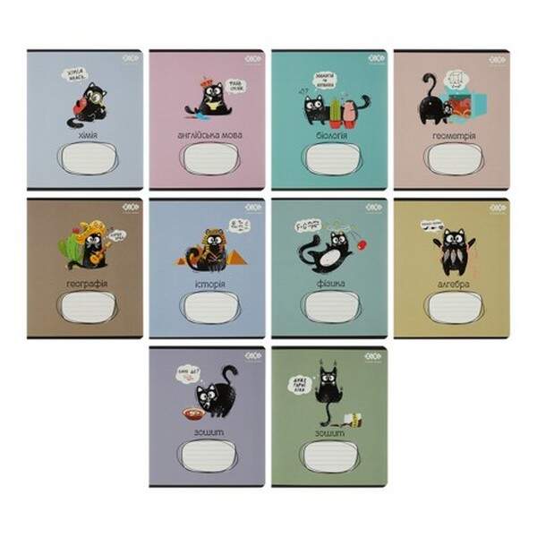 Набір зошитів учнівських загальних, 10 штук, 8 предметів, CRAZY CAT, 48л. ZB.1703-99 (1/20шт) (шт.)