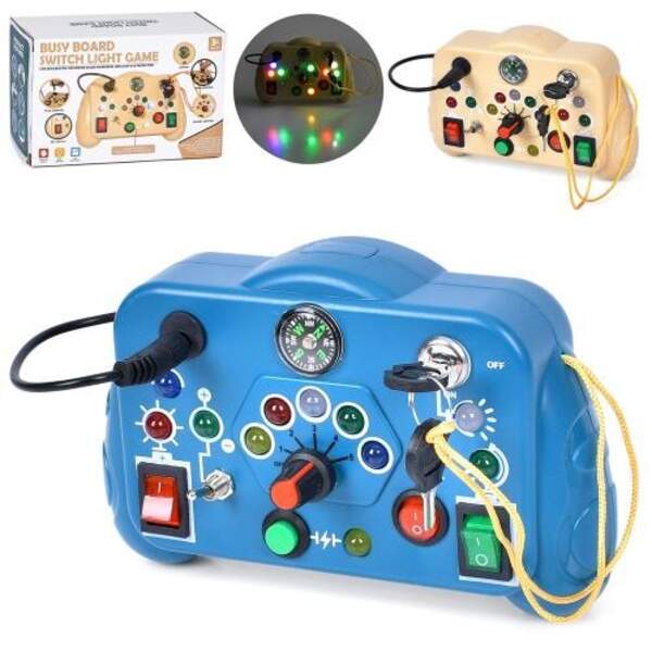 Гра ME-156 (36шт) бізіборд,16см, тумблери, кнопки, ключ, рухливі деталі, світло, 2 кольори, на бат-ц (шт.)