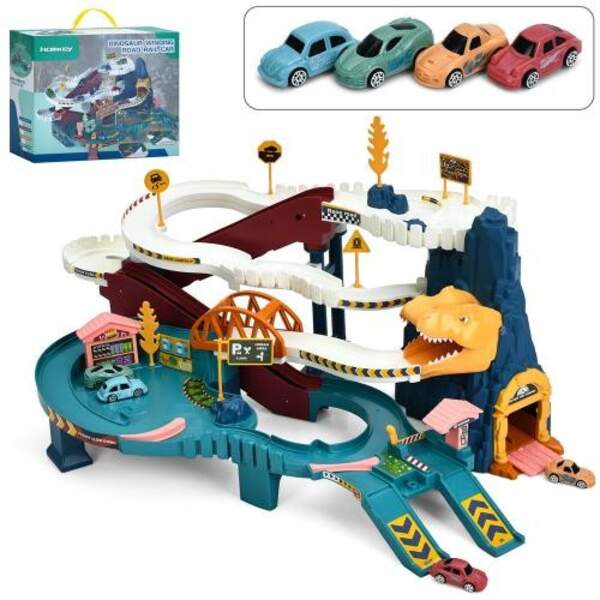 Трек 5501A (8шт) машинка 4шт, динозавр-звук (англ), світло, на бат-ку, в кор-ку, 35,5-29-16см (шт.)