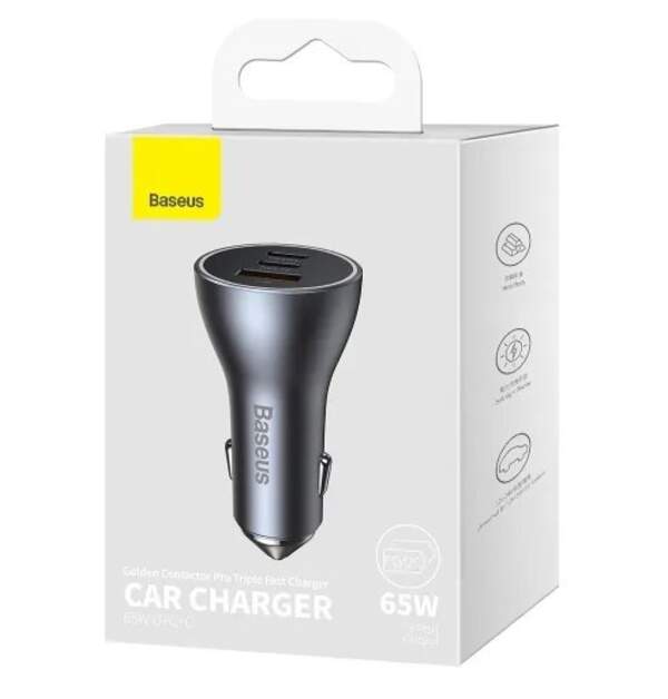 АЗП Baseus Golden Contactor Pro Triple Fast Charger Car Charger 65W U+C+C Dark Gray ( CGJP010013) (шт.)