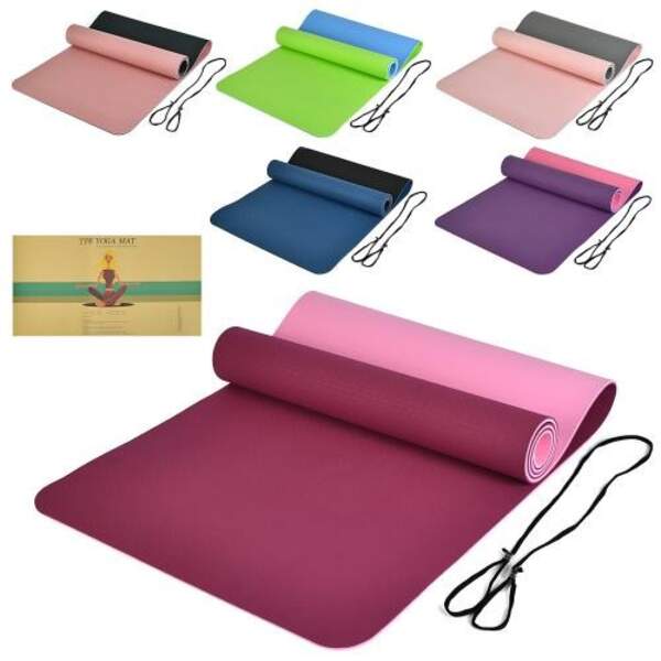 Йогамат MS 0613-30 (12шт) TPE, розмір 183-61см, товщина 6мм, двокольоровий, мікс кольорів, у пакеті, (шт)