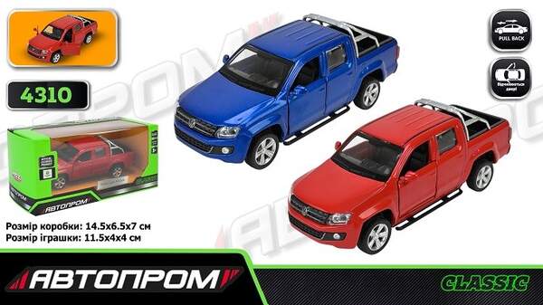 Машина мет. АВТОПРОМ арт.4310 (96шт/2),1:46 Volkswagen Amarok, 2 кольори, відкр.двері,в кор. 14,5*6, (шт)