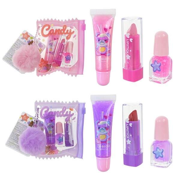 Косметика набір арт. UKR2414 (144шт/12)   мікс 4 види, бальзам для губ, лак, блиск, аксес, у сумочці (шт)