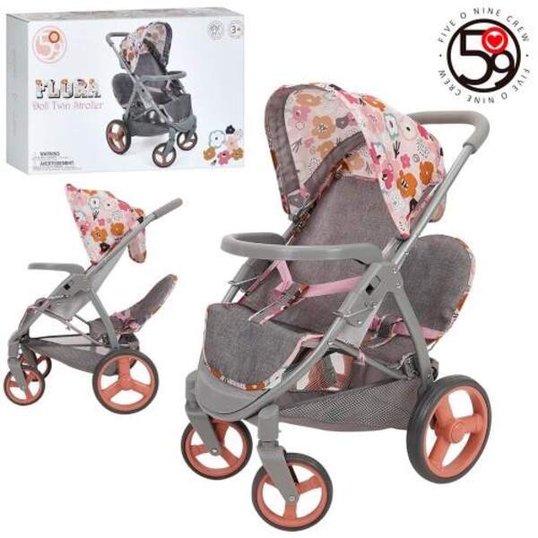 Коляска T747038 (4шт) для ляльки, для близнюків, прогулянкова, д66-ш40,5-в73,5см, 2 поворотних колес (шт)