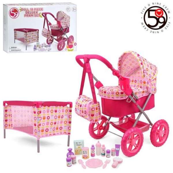 Набір гральний T837048 (4шт) для ляльки, коляска класика (спальне місце 43-23см), рег.ручка, сумка, (шт)