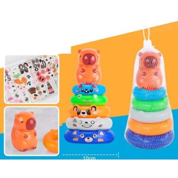 Пірамідка HJ-0819 (240шт) 18,5см, капібара, кільця 4шт (з вушками), наліпки, в сітці, 24-10-10см (шт)