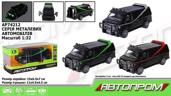 Машина мет. АВТОПРОМ арт. AP74212 (48шт) 1:32,3 кольори, відкр.двері, батар.,світ., звук,короб.15*6, (шт)
