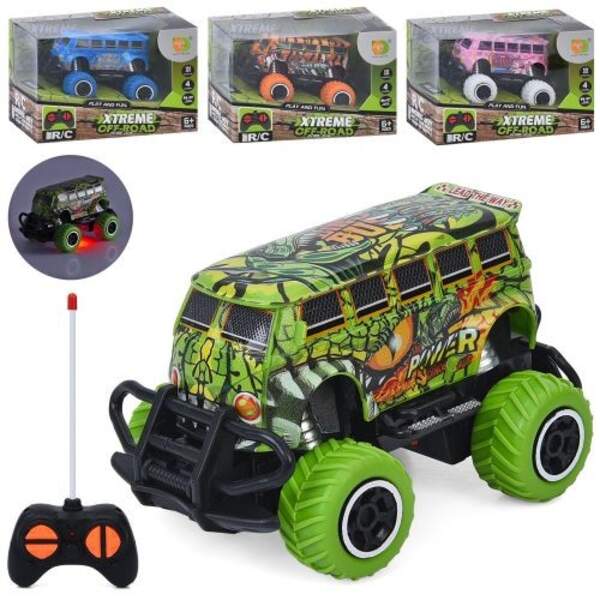 Автобус 999BS-1-2-3-4 (36шт) р/к, 14см, світло, гумові колеса, 4 види, на бат-ці, в кор-ці, 18,5-12, (шт)