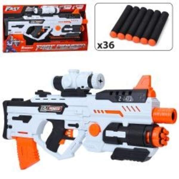 Автомат BIG540 (8шт) 64,5см, 2в1, м'які кулі 36шт, прицел, на бат-ці, в кор-ці, 66-37-6,5см (шт)