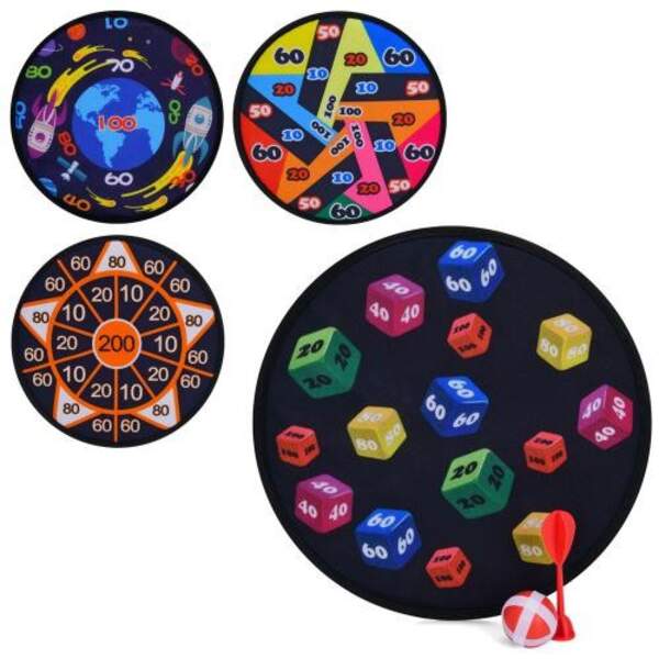 Дартс MR 1066 (72шт) 28см, на липучці, м'яч 1шт, дротик 1шт, 4 види, в пакеті 29-32-3см (шт)