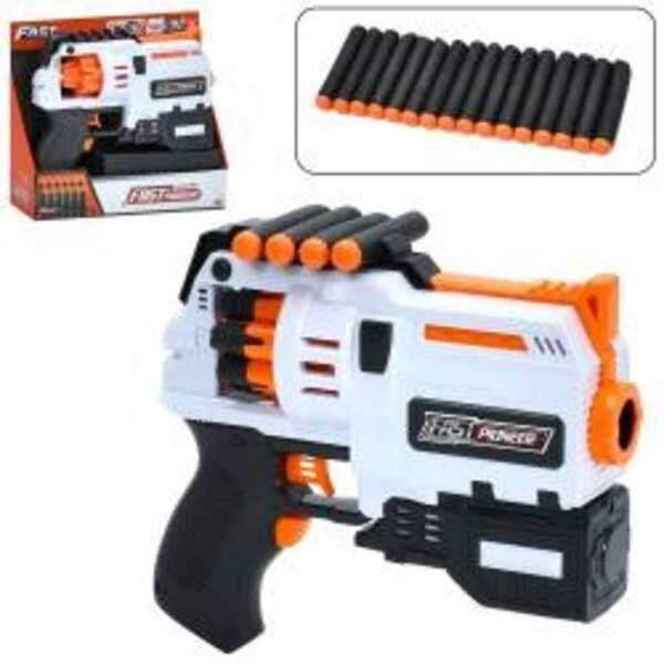 Пістолет BIG534 (24шт) бластер, 21см, м'які кулі 16шт, на бат-ці, в кор-ці, 24-22,5-6,5см (шт)