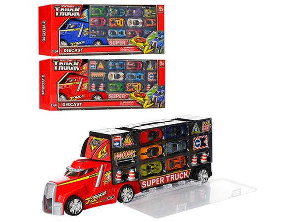 Трейлер SQ80506-AF-SQ80512-F (12шт)контейнер з відділенням для машин, мет. машинки, 3 види, кор., 50 (шт)