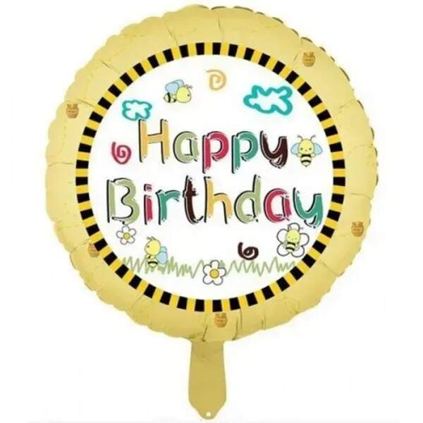 Фольгована кулька коло Happy birthday бджоли, дитячий 18", ціна за уп.-10шт (13697) (шт)
