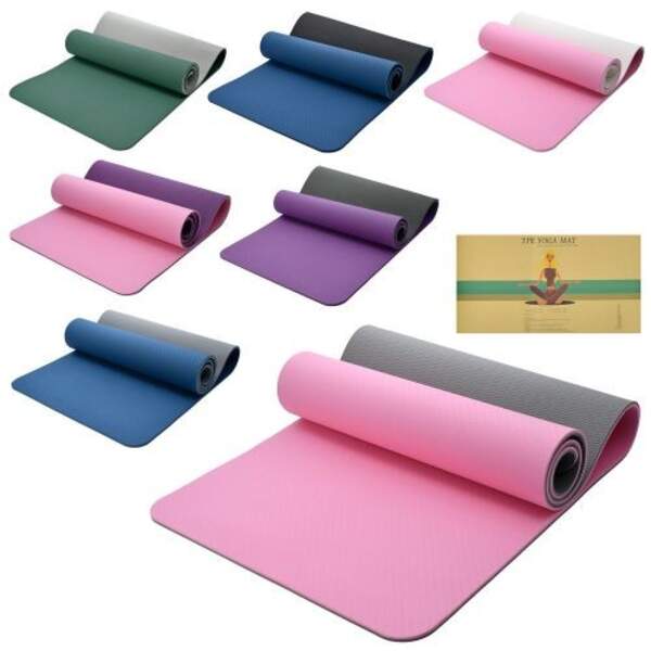 Йогамат MS 0613-31 (12шт) TPE, розмір 183-61см, товщина 0,8см, двокольоровий, мікс кольорів, у пакет (шт)